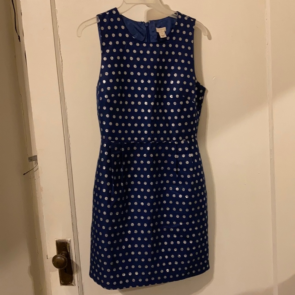 J. Crew Sleeveless Blue Dress with Silver Dots